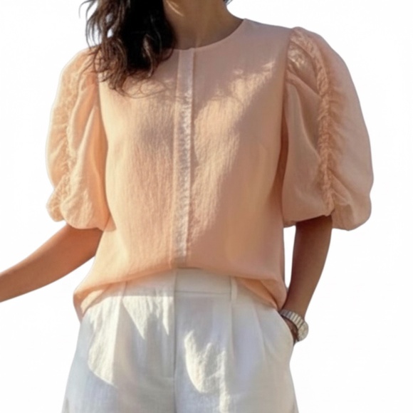 WHY DRESS Tops - #A091   WHY DRESS Cottagecore  Peach Ruffle Puff Sleeve Top Organza NWT  L